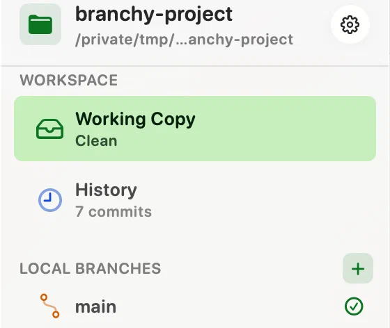 Innesta's sidebar listing a feature group with two branches under it and main checked out — light appearance