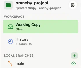 Innesta's sidebar listing a feature group with two branches under it and main checked out — light appearance